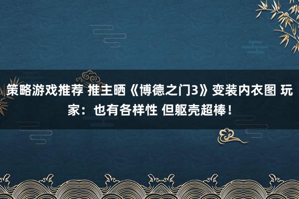 策略游戏推荐 推主晒《博德之门3》变装内衣图 玩家：也有各样性 但躯壳超棒！